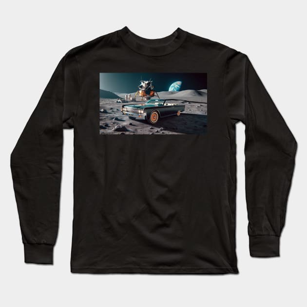 1963 Lincoln Continental Convertible on the Moon Long Sleeve T-Shirt by NebulaWave